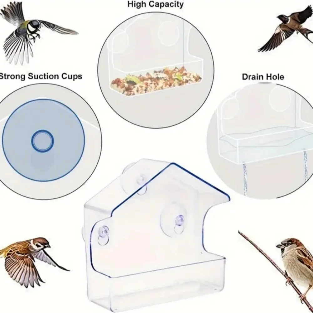 Clear Window Bird Feeder with Blue Suction Cups $13 NIB